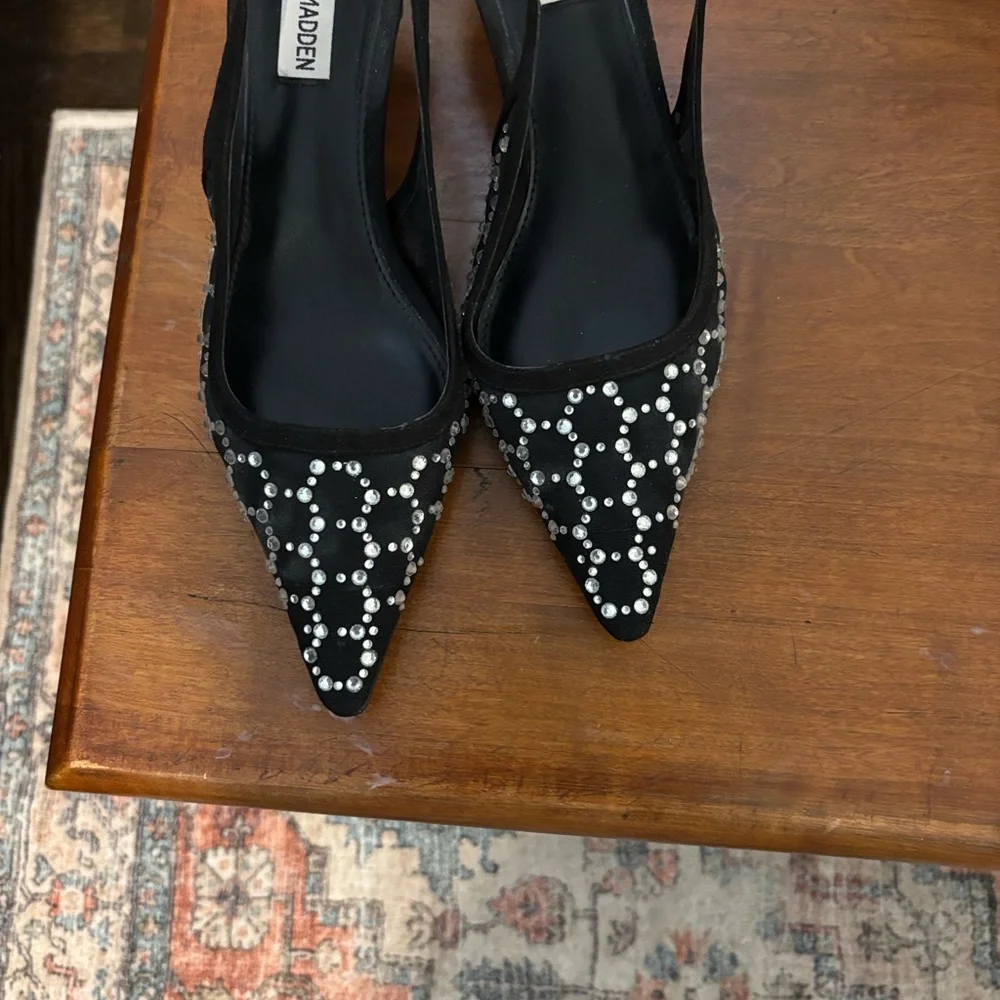 Steve Madden Black Rhinestone Kitten Heels - Picture 6 of 7